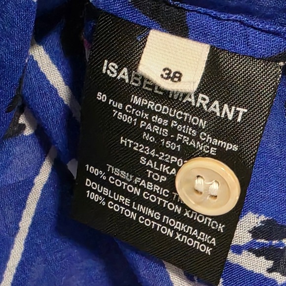 Isabel Marant Etoile Salika Floral Print Cotton Top Blue Women FR 38 US Medium - Picture 4 of 4